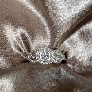 3 Halo Genuine 1.0ct Dia Ring Solid 14k! Sz 6.5